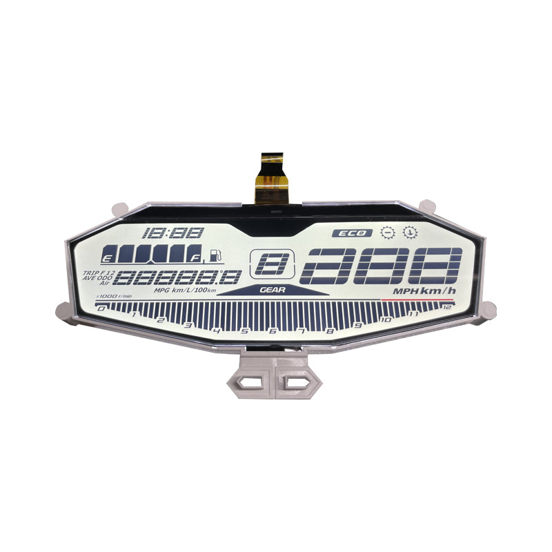HTN LCD display motorcycle screen white background with black text supports sample taking