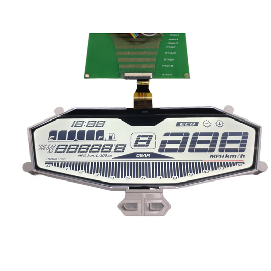 HTN LCD display motorcycle screen white background with black text supports sample taking